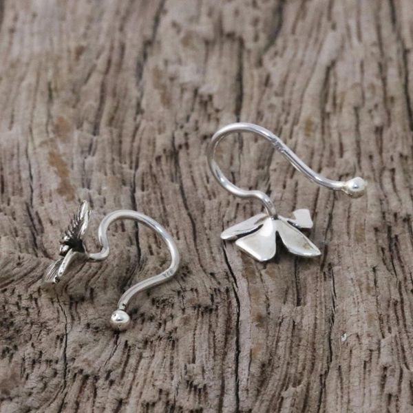 Alternate image for Sterling Silver Orchid Flower Ear Cuffs from Thailand Petite Orchids