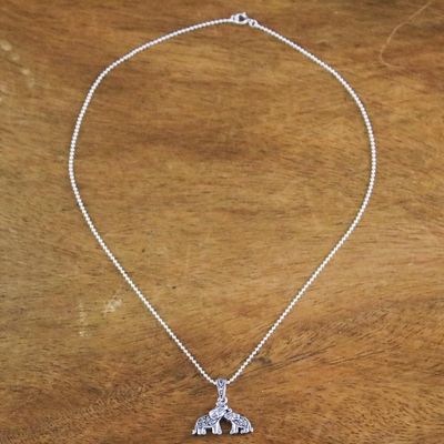 Alternate image for Sterling Silver and Faceted Marcasite Thai Elephant Necklace Mommy and Me