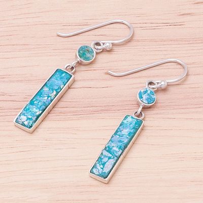 Alternate image for Rectangular Roman Glass Dangle Earrings from Thailand Roman Magic