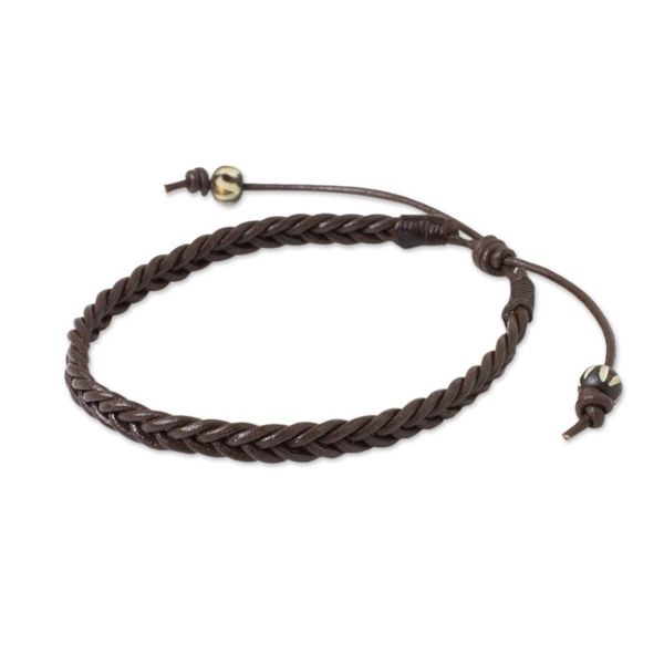 Alternate image for Thai Brown Leather Braided Mens Bracelet Single Brown Braid