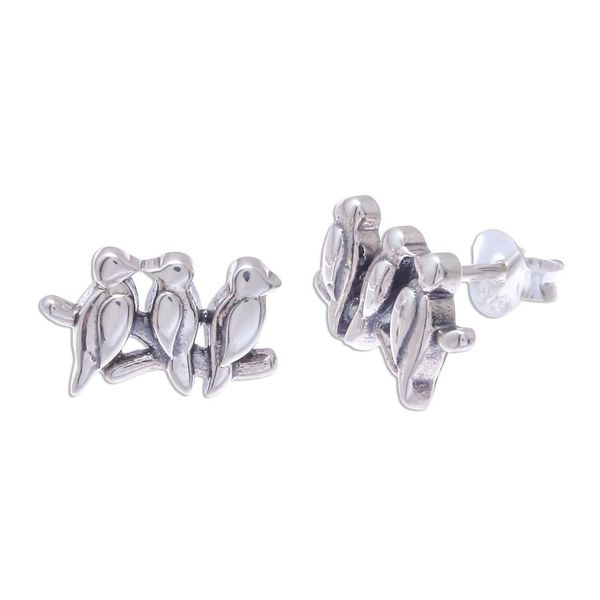 Alternate image for Thai Artisan Handcrafted Sterling Silver Button Earrings Twittering Trio