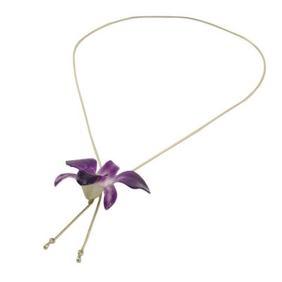 Alternate image for Genuine Purple Orchid Resin Pendant Necklace with Gold Chain Orchid Majesty