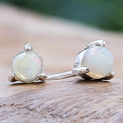 Alternate image for Hand Made Opal Gemstone Stud Earrings Hidden Moon