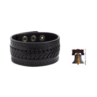 Alternate image for Handcrafted Mens Black Leather Wristband Bracelet Rugged Black