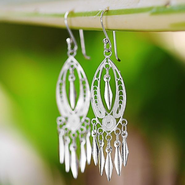 Alternate image for Sterling Silver Filigree Chandelier Earrings from Thailand Shining Spears