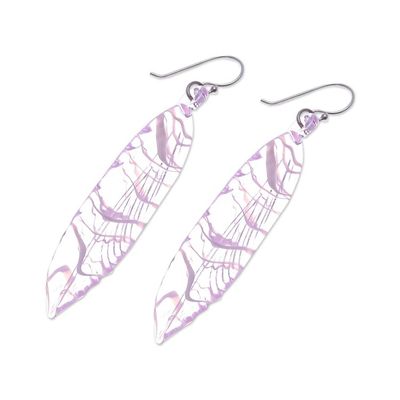 Alternate image for Handblown Leaf-Shaped Pink Glass Dangle Earrings Ethereal Leaf