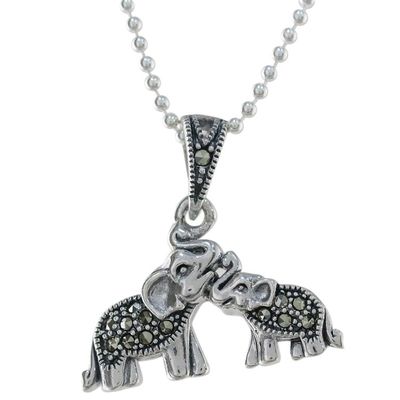 Alternate image for Sterling Silver and Faceted Marcasite Thai Elephant Necklace Mommy and Me