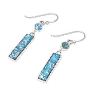 Alternate image for Rectangular Roman Glass Dangle Earrings from Thailand Roman Magic