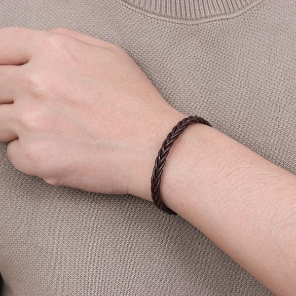 Alternate image for Thai Brown Leather Braided Mens Bracelet Single Brown Braid