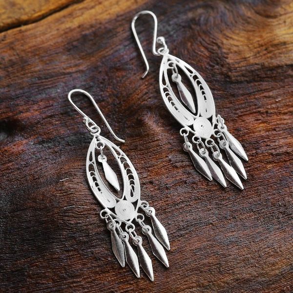 Alternate image for Sterling Silver Filigree Chandelier Earrings from Thailand Shining Spears