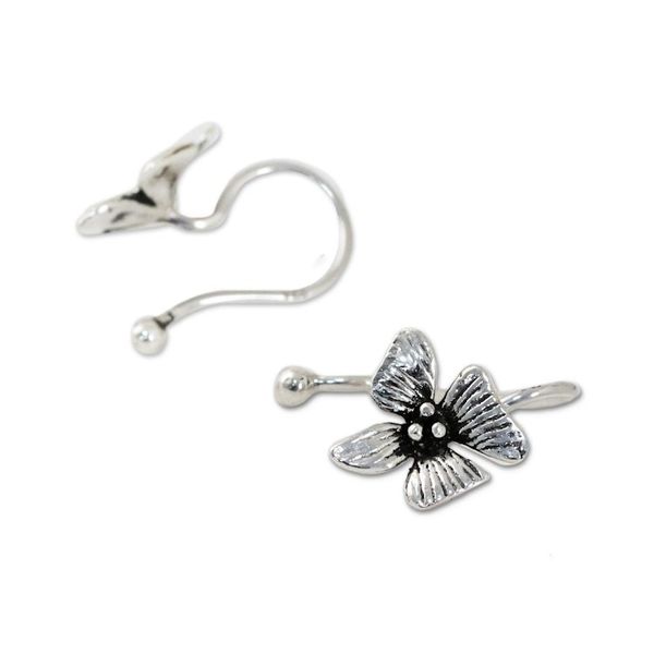 Alternate image for Sterling Silver Orchid Flower Ear Cuffs from Thailand Petite Orchids