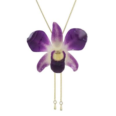 Alternate image for Genuine Purple Orchid Resin Pendant Necklace with Gold Chain Orchid Majesty