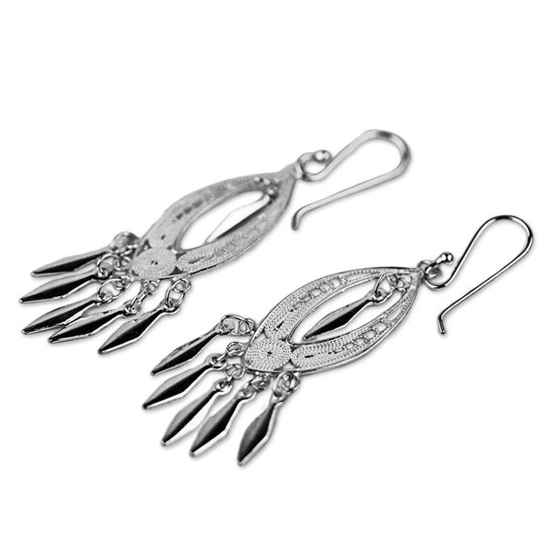 Alternate image for Sterling Silver Filigree Chandelier Earrings from Thailand Shining Spears