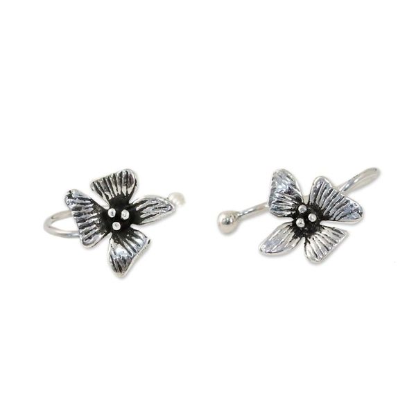 Alternate image for Sterling Silver Orchid Flower Ear Cuffs from Thailand Petite Orchids