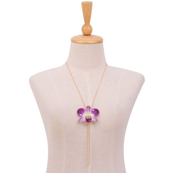 Alternate image for Genuine Purple Orchid Resin Pendant Necklace with Gold Chain Orchid Majesty