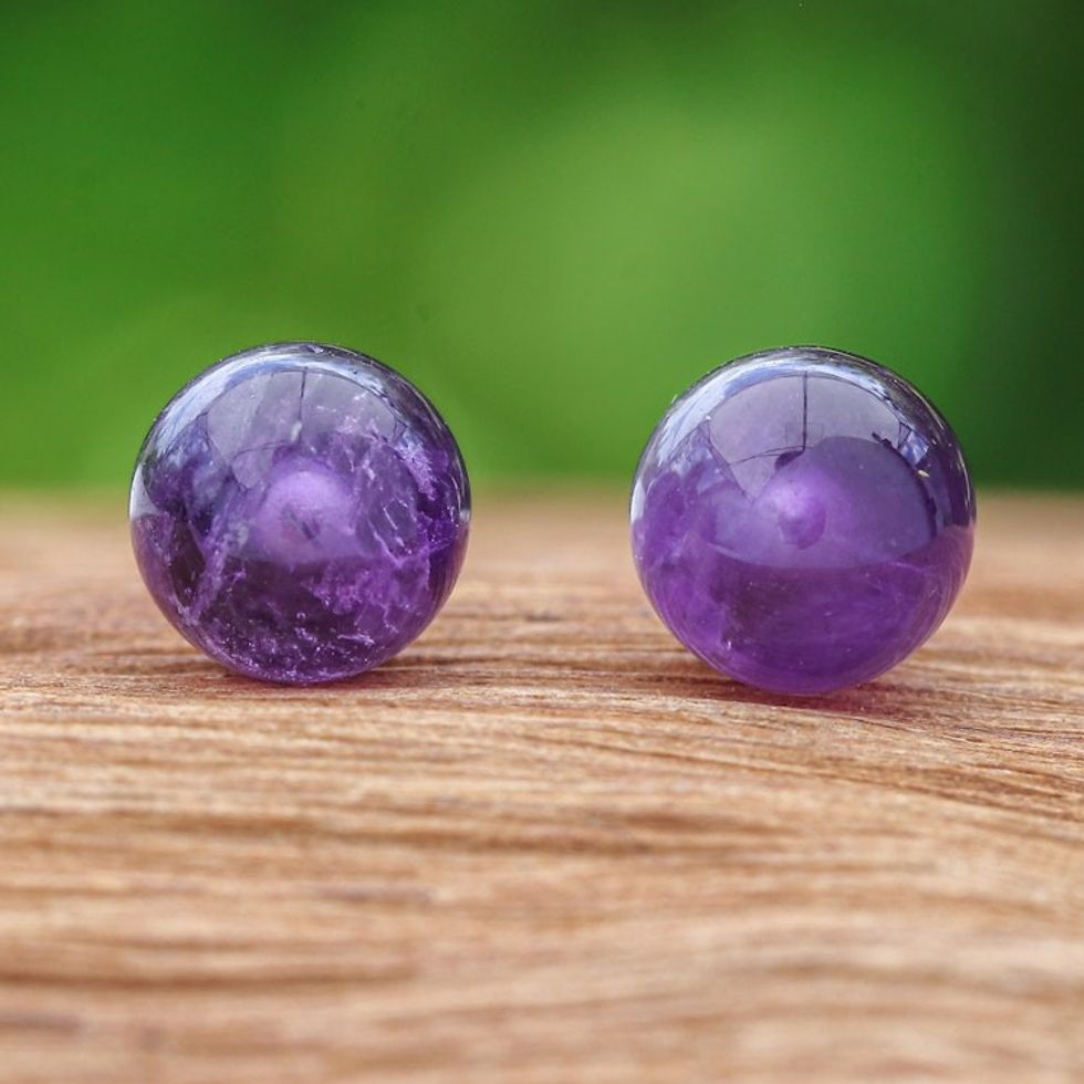 Amethyst Stud Earrings with Sterling Silver Posts 'Wisdom Dimension'