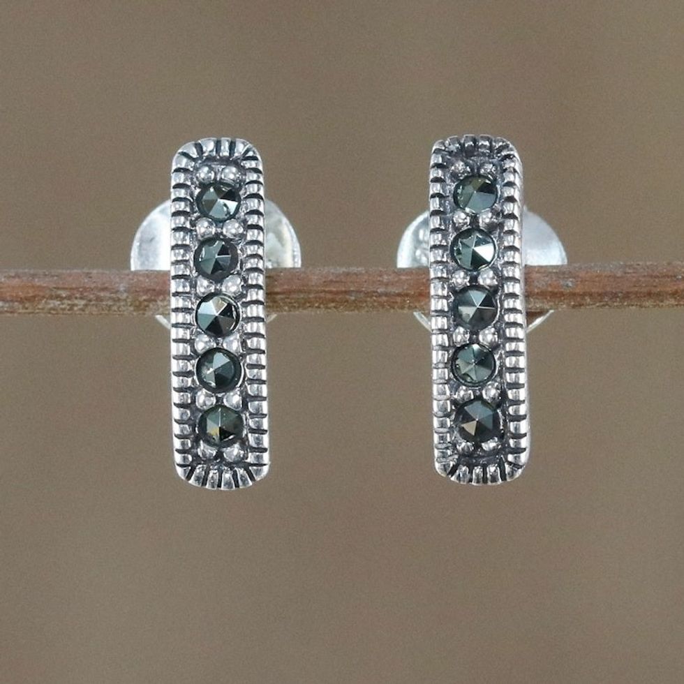 Sterling Silver and Marcasite Drop Earrings from Thailand 'Sparkling Charm'