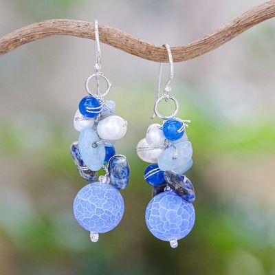 Alternate image for Handmade Agate and Aquamarine Beaded Earrings Azure Love