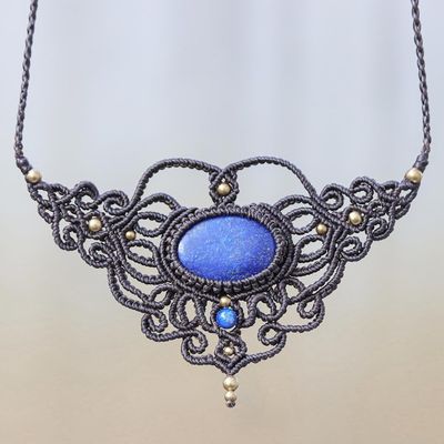 Alternate image for Lapis Lazuli Waxed Polyester Cord Pendant Necklace Bohemian Midnight