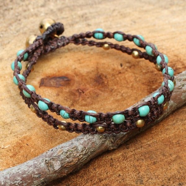 Alternate image for Brass Bracelet Turquoise-color Gems Braided Jewelry Aqua Boho Chic