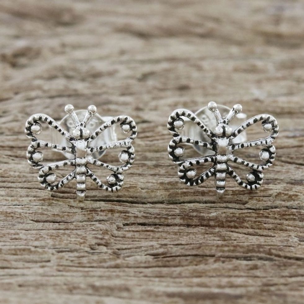 Openwork Butterfly Sterling Silver Stud Earrings 'Dotted Butterflies'