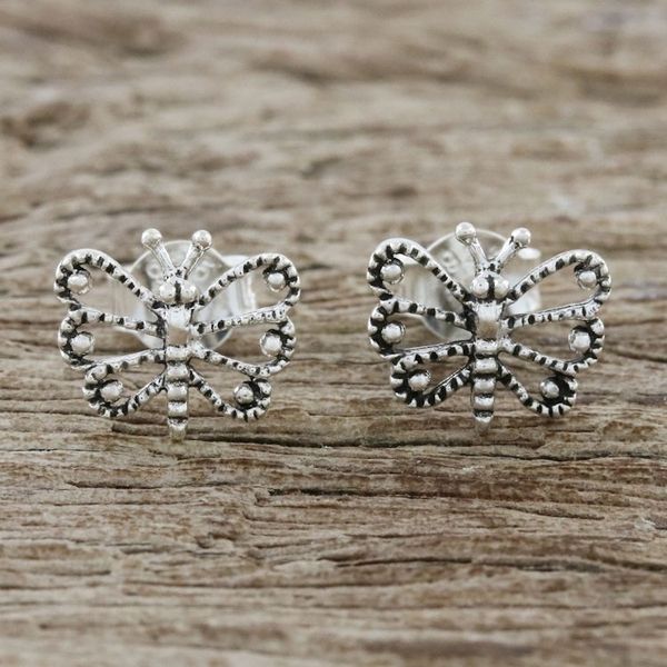 Alternate image for Openwork Butterfly Sterling Silver Stud Earrings Dotted Butterflies