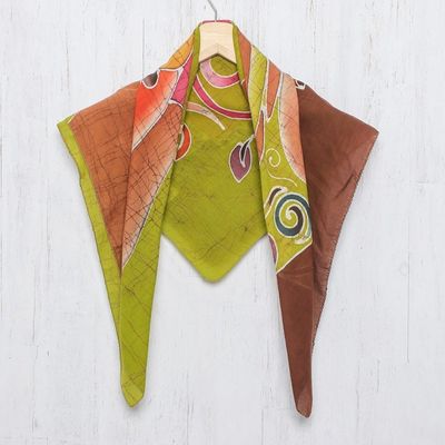 Alternate image for Hand Painted Thai Batik on Green Cotton Womens Scarf Elephant Family in Green