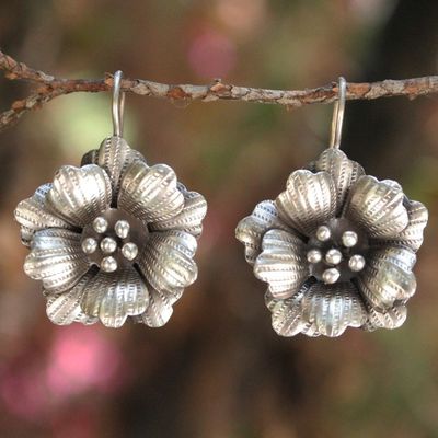 Alternate image for Floral Silver Drop Earrings Chiang Mai Rose
