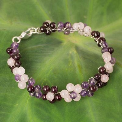 Alternate image for Artisan Crafted Gemstone Beaded Floral Adjustable Bracelet Plum Blossoms
