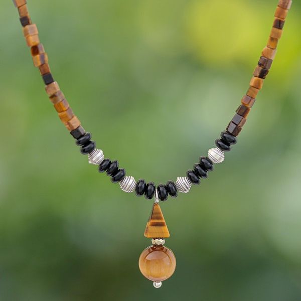 Alternate image for Handmade Tigers Eye and Onyx Pendant Necklace Basking Beauty