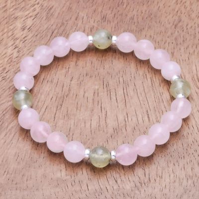 Alternate image for Rose Quartz and Prehnite Beaded Stretch Bracelet Forest Romance