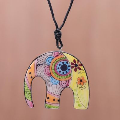 Alternate image for Bohemian Ceramic Elephant Pendant Necklace from Thailand Elephant Hippie