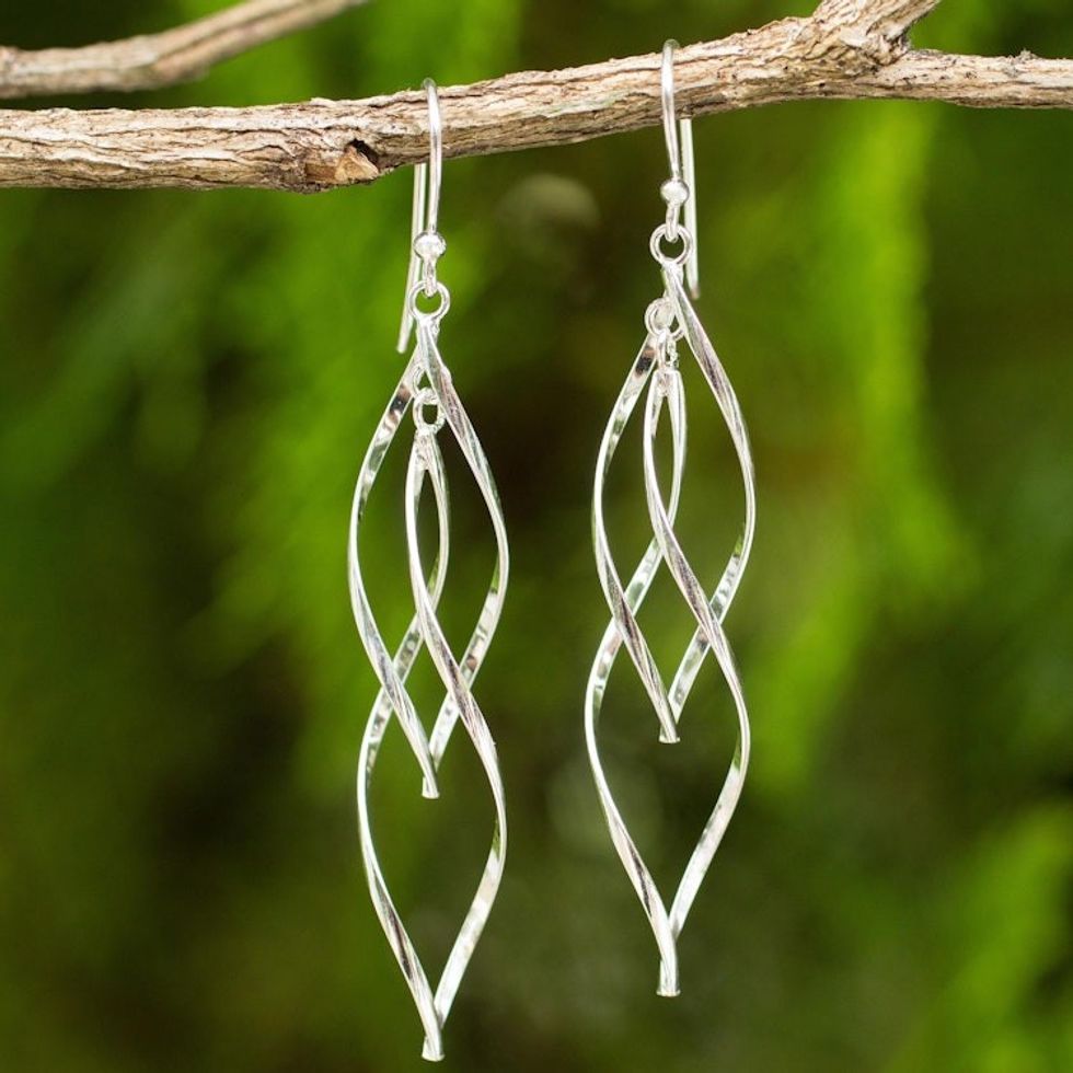 Contemporary Design Dangle Earrings in Sterling Silver 'Ribbon Helix'