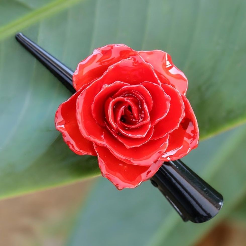 Natural Red Sweetheart Rose Hair Clip from Thailand 'Crimson Sweetheart'