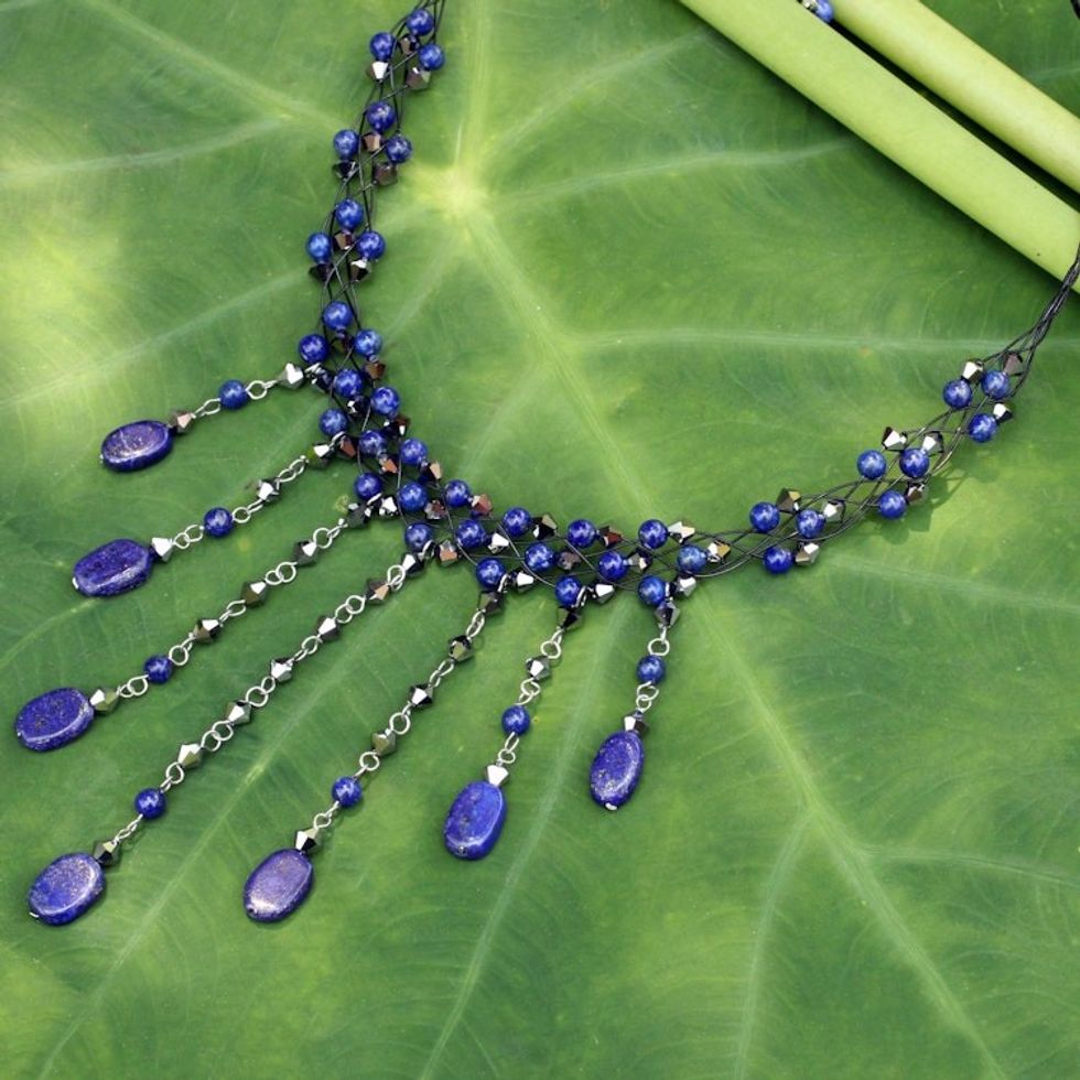 Hand Made Lapis Lazuli Waterfall Necklace 'Rain Shower'