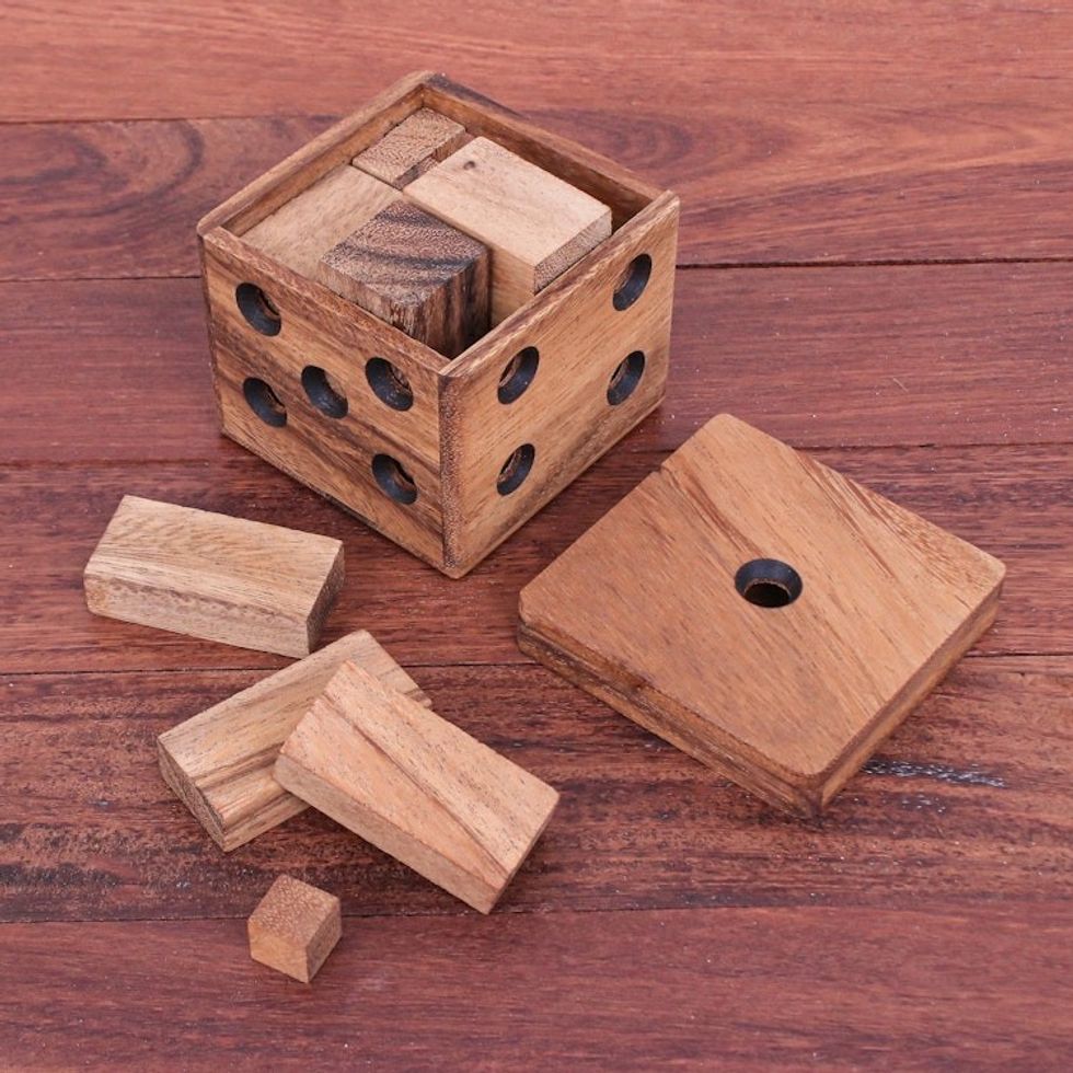 Handmade Raintree Wood Puzzle 'Undone Cube'