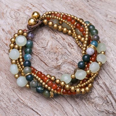 Alternate image for Multi-Gemstone Beaded Torsade Bracelet with Bells Thai Vibrance