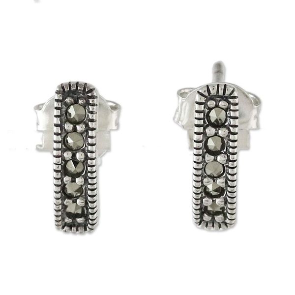 Alternate image for Sterling Silver and Marcasite Drop Earrings from Thailand Sparkling Charm