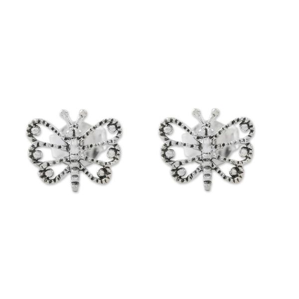 Alternate image for Openwork Butterfly Sterling Silver Stud Earrings Dotted Butterflies