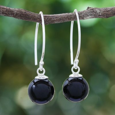 Alternate image for Black Onyx Bead Sterling Silver Dangle Earrings Mood at Midnight