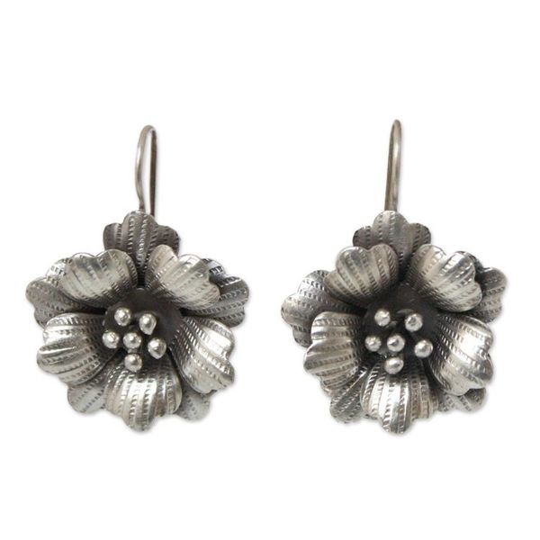 Alternate image for Floral Silver Drop Earrings Chiang Mai Rose