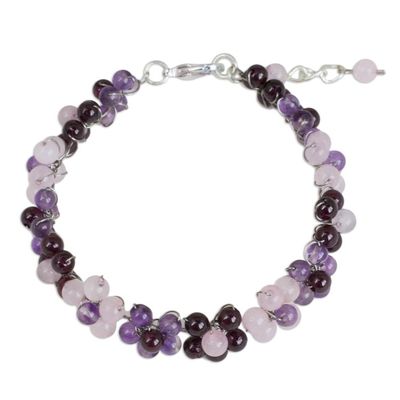 Alternate image for Artisan Crafted Gemstone Beaded Floral Adjustable Bracelet Plum Blossoms