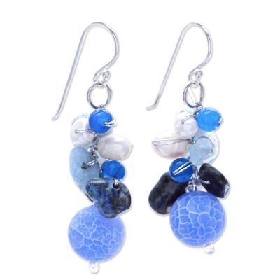 Alternate image for Handmade Agate and Aquamarine Beaded Earrings Azure Love