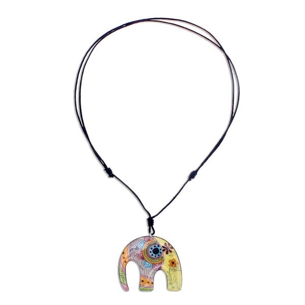 Alternate image for Bohemian Ceramic Elephant Pendant Necklace from Thailand Elephant Hippie