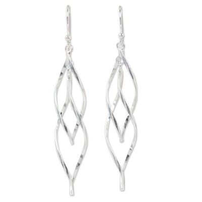 Alternate image for Contemporary Design Dangle Earrings in Sterling Silver Ribbon Helix