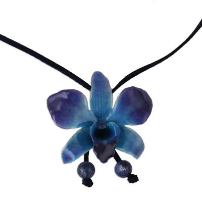 Alternate image for Natural Flower Lariat Necklace Midnight Blue