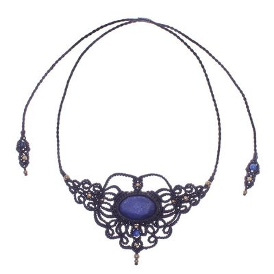 Alternate image for Lapis Lazuli Waxed Polyester Cord Pendant Necklace Bohemian Midnight