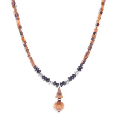 Alternate image for Handmade Tigers Eye and Onyx Pendant Necklace Basking Beauty