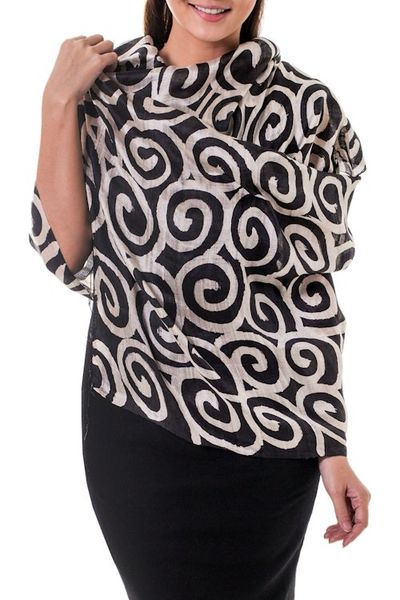 Alternate image for Silk scarf Black Thai Maze