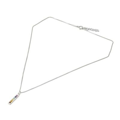 Alternate image for Multiple Gemstones on Sterling Silver Bar Chakra Necklace Chakra Honor